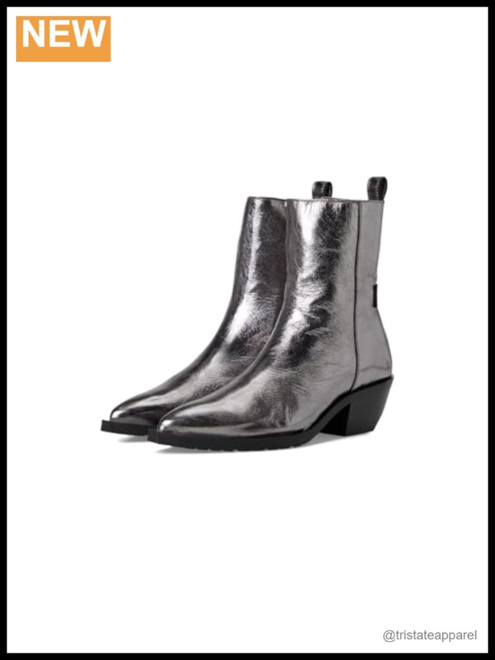 AllSaints Bazely Leather Metallic Bootie Pointed Toe Zip Calf High